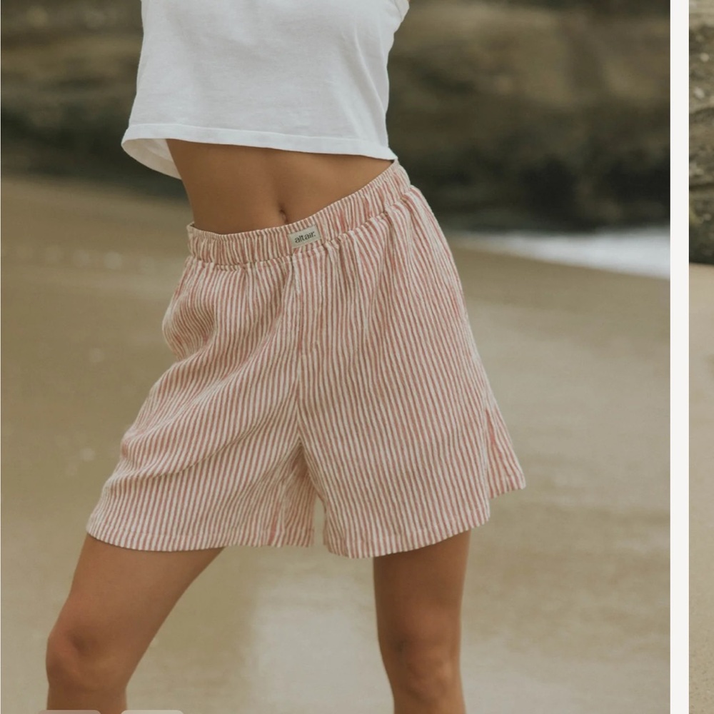 Casual Striped Women's Shorts in Red